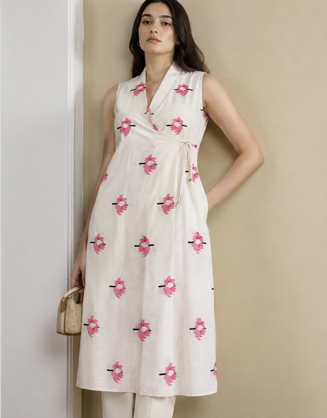 Blush Lotus Print Wrap Midi Dress