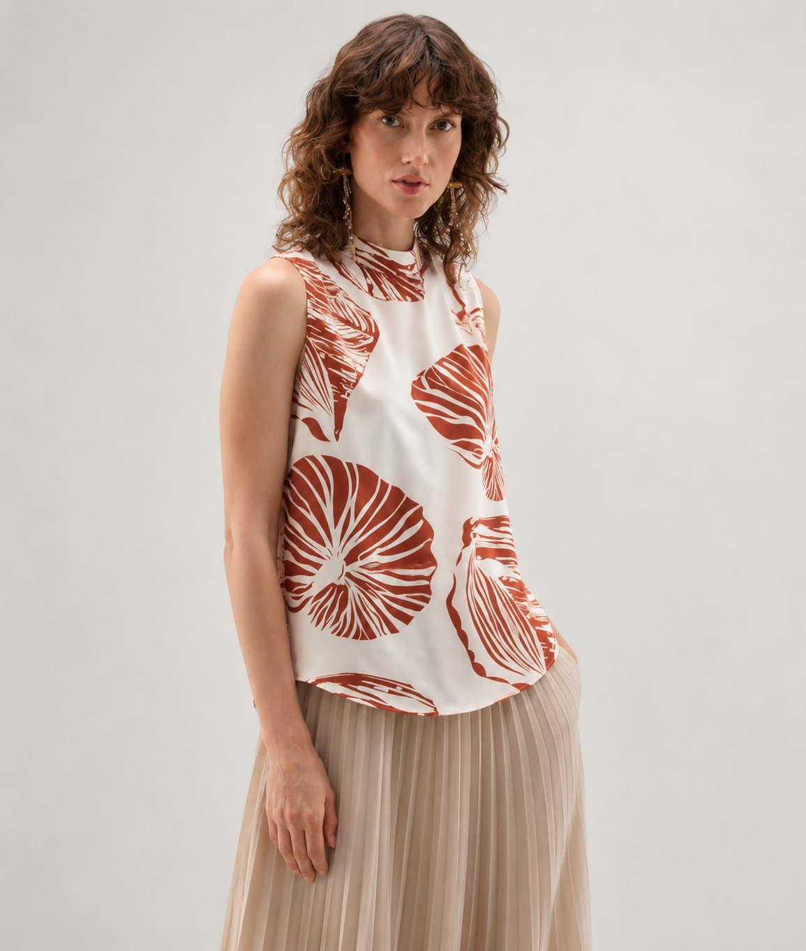 Rust Bold Floral Mock-Neck Top