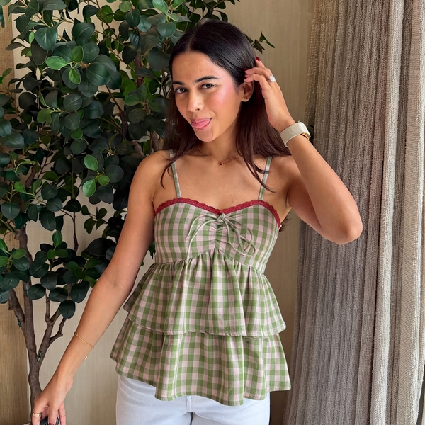 Gingham Tiered Peplum Cami Top