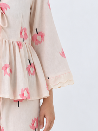 Pink Lotus Tie-Front Peplum Top - Cotton Bell Sleeve Top for Women
