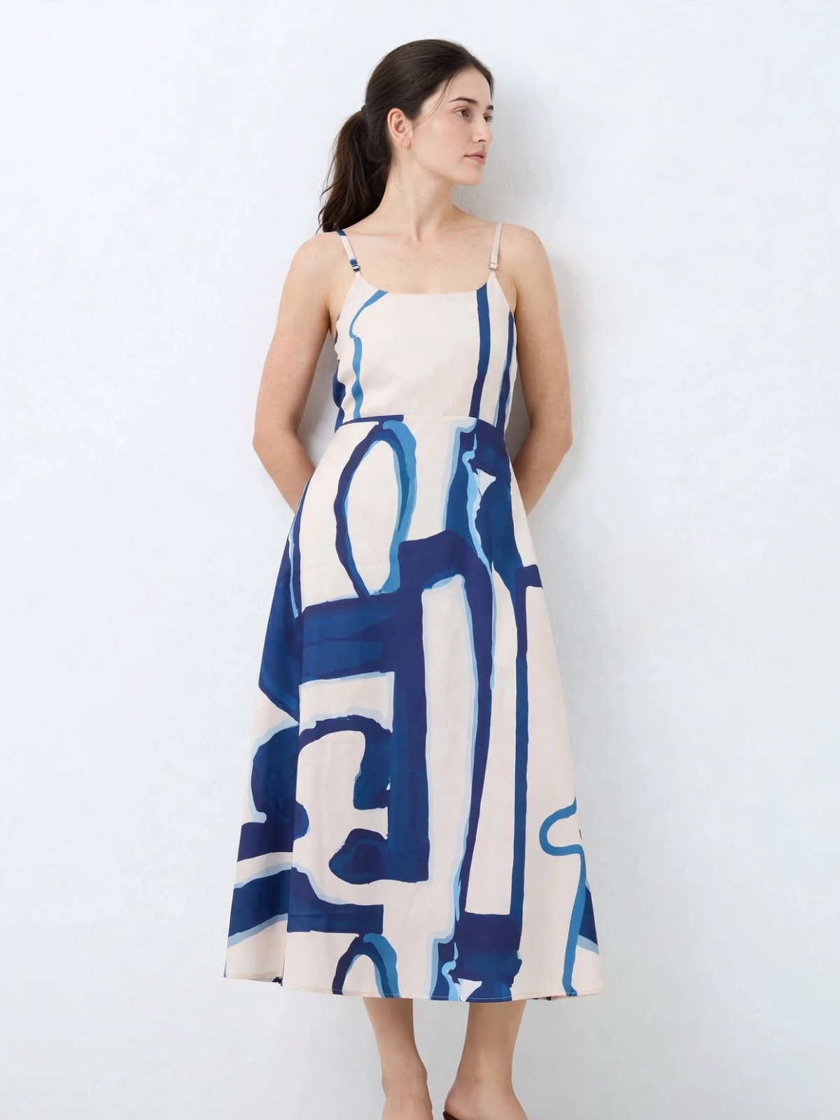 Indigo Abstract Strappy Dress - Smocked Back Modal Dress