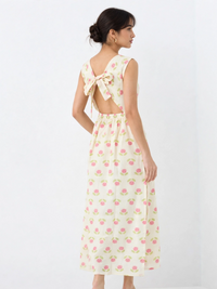 Pink Rose Print Pure Cotton Cut-Out Maxi Dress