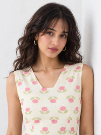 Pink Rose Print Pure Cotton Cut-Out Maxi Dress