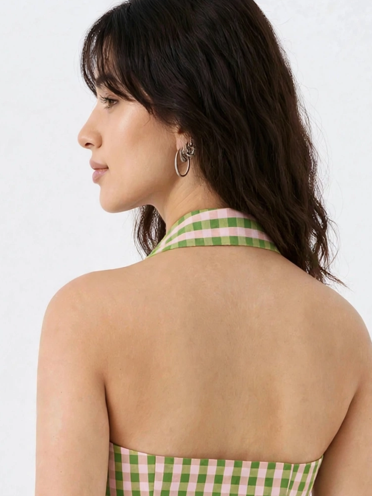 Green & Pink Gingham Halter Neck Cotton Top