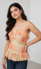 Picture of Peach Picnic Checked Strapless Ruffle Top for Women