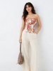 Picture of Rust Palm Strapless Corset Top - Tropical Print Button Front Tube Top