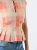 Picture of Peach Pastel Check Peplum Top - Keyhole High Neck Cotton Top